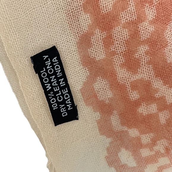 Wool Rectangular Scarf Orange Peach Raw Hem Wrap Shawl 30" x 79" - Picture 3 of 4